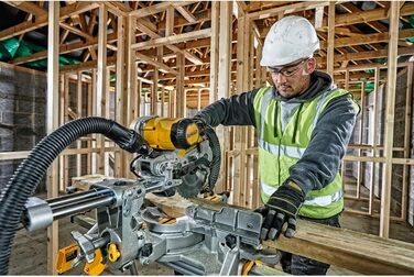 Панельна пила DEWALT DWS727 потужністю 1650 Вт (250 мм, з обмежувачем глибини різання, безступінчастим регулюванням кута нахилу та кута скосу, індикатором лінії різання (XPS), в комплекті пиляльне полотно, мішок для пилу та приладдя)