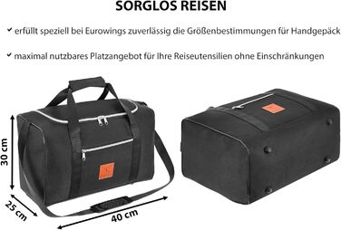 Дорожня сумка для ручної поклажі Granori 40x30x25 см ET2 - Легка авіаційна сумка 30 л для чоловіків і жінок Макс. розміри сумка для ручної поклажі з плечовим ременем для Eurowings (чорна)