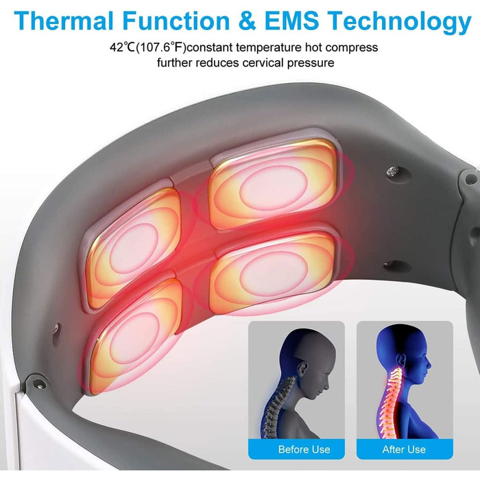 Масажер для шиї, інтелектуальний масажер для шиї з нагріванням, 6 режимів, 9 рівнів інтенсивності. Портативний масажер для шиї для домашнього офісу.