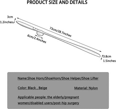 Ріжок для взуття в японському стилі, дуже довга ручка, зручний у зберіганні магнітний гаджет для взуття, не потрібно згинати (колір чорний, розмір 73 х 3,8 см) (колір s 73 * 3,8 см чорний