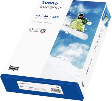 Принтер/копіювальний папір Tecno Superior 80 г/м, А4, 500 аркушів, яскраво-білий, 2 отвори з перфорацією 80 г/м 500 аркушів 2-кратний перфорований одинарний