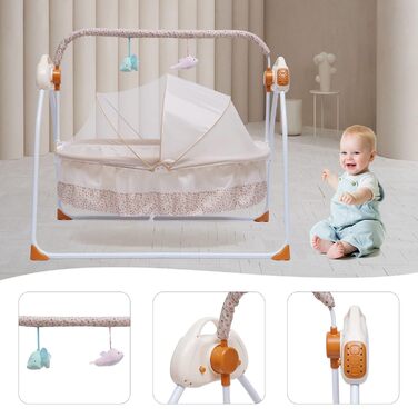 Електрична дитяча колиска Baby Swing, автоматичне дитяче ліжко з дитячими гойдалками, крісло-гойдалка з функцією відтворення музики mp3, електрична дитяча колиска для немовлят від 0 до 18 місяців (хакі)