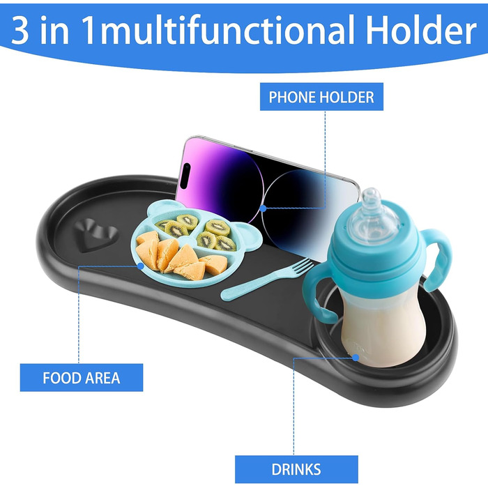 Піднос для снеків у дитячій колясці зі знімним підстаканником 3-в-1, тримач для телефону в колясці, універсальні аксесуари для коляски для подорожей.