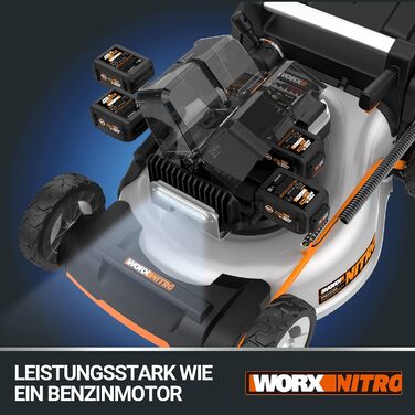 Професійна акумуляторна газонокосарка WORX WG761E Nitro 80V (4x20V), безщітковий двигун, колісний привід, ширина зрізу 51 см