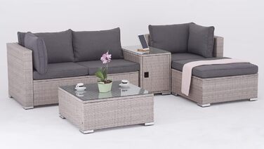 Насолоджуйтесь набором для відпочинку Fit Rattan Poly Rattan Lounge Меблі з 3-місного дивана, табуретки, столу з місцем для зберігання та столом для зберігання зі скляною стільницею