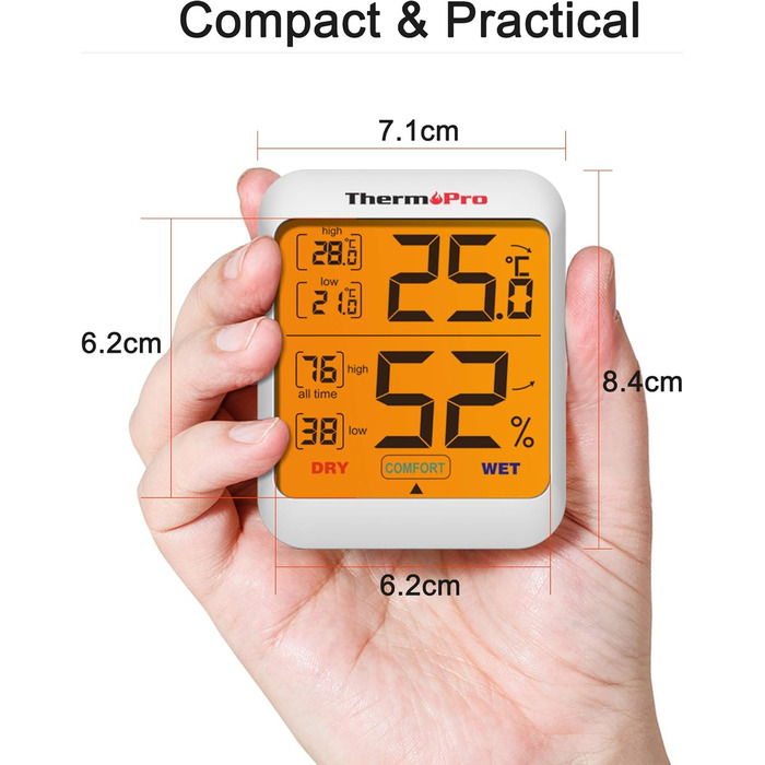 Цифровий термогігрометр ThermoPro TP53-2 кімнатний термометр для вимірювання температури та вологості для контролю мікроклімату в приміщенні, набір з 2 шт.