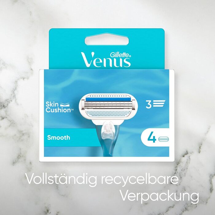 Леза бритви Gillette Venus Smooth для жінок, 12 змінних лез для жіночих бритв з 3 лезами, що підлаштовуються під контур тіла, оточені захисними подушками