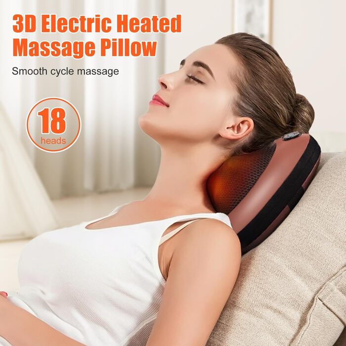 Масажна подушка для масажу спини та шиї Масажер Shiatsu Massager Електрична 3-швидкісна масажна подушка з 18 обертовими масажними головками для домашнього офісу автомобіля