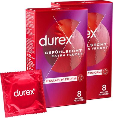 Презервативи Durex Sensitive - Gossamer Thin Extra Moist зі змащувальним покриттям для більш інтенсивних відчуттів - 2 упаковки (2 x 8 шт. ) 8 шт. (2 упаковки)