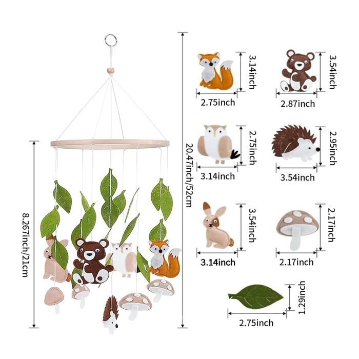 Фетровий дитячий мобільний підвісний дзвіночок Дитячий дзвіночок вітру Лісові тварини Лисиця Ведмідь Мобільне дитяче ліжечко Прикраса Підвісні прикраси для ліжечка Подарунок для новонародженого Хлопчик Дівчинка Дитяче свято
