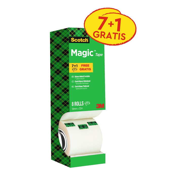 Скотч Magic Tape - Value Pack 8 рулонів, 19мм х 33м - Невидимий скотч загального призначення для ремонту, маркування та запечатування документів Magic Tape Single