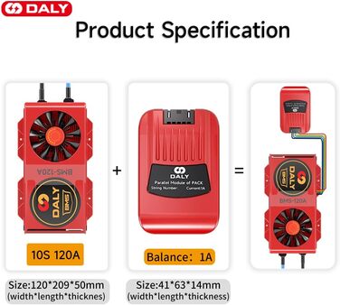 Паралельний модуль DALY BMS 1 A з вентилятором Smart BMS LiFePo4 8S 24 В 250 А та портом CAN, Smart BMS Bluetooth ключ для літієвих акумуляторів 3,2 В, інвертор, ДБЖ та домашня система зберігання (Li-ion 10S 36V CAN BT, 120A вентиляторпаралельний Module1A