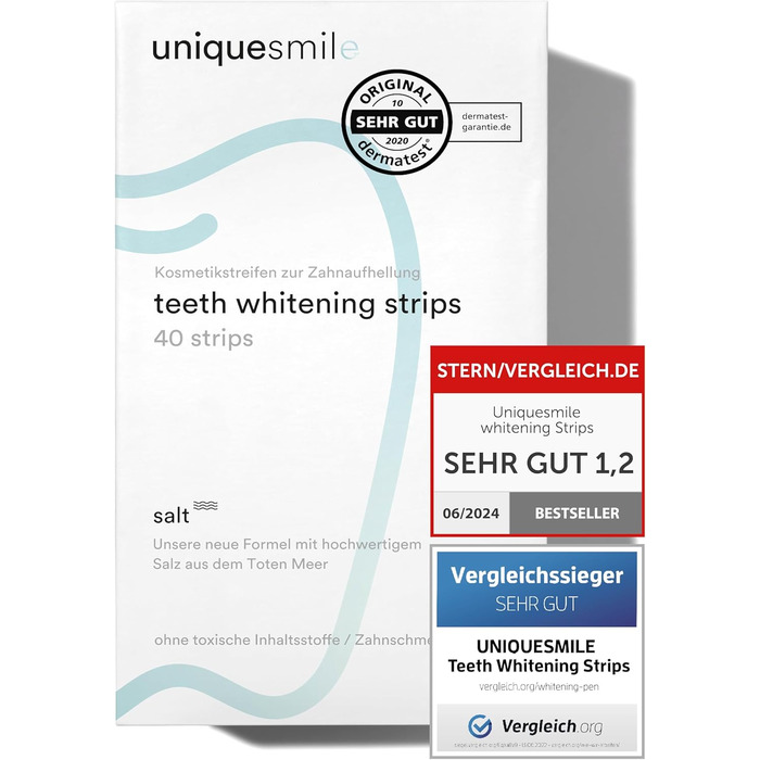 Відбілюючі смужки для відбілювання зубів Uniquesmile - Відбілювання зубів - Без перекису - Інноваційна формула відбілювання зубів з натуральними компонентами (Набір заощаджень 40 шт. )