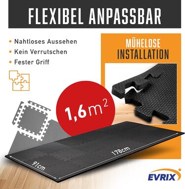 Килимок EVRIX Fitness Extra Thick (на 20 більше захисту) - 18 шт. (331см) - Килимок-пазл Спортивний килимок Shim Fitness Килимок для тренажерного залу та фітнесу Black 178 x 91 см