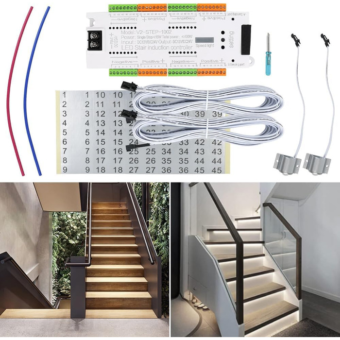 Комплект контролера сходового світла NOPNOG, гнучка стрічка для освітлення сходів, світлодіодний датчик руху, 32 канали, постійний струм 12 В 24 В