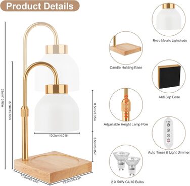Лампа для підігріву свічок T-SUN, лампа для підігріву свічок, ароматична лампа для підігріву воску з таймером, регульована по висоті електрична лампа для підігріву свічок, регульована по висоті лампа для йоги, будинку, спальні, прикраси (біла)