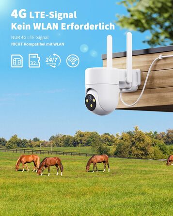 Зовнішня камера спостереження з SIM-картою, IP-камера 2K PTZ 360 без Wi-Fi на відкритому повітрі з нічним баченням у кольорі, розпізнаванням людини AI та двостороннім аудіо, водонепроникність IP66, 32 ГБ, 4G LTE