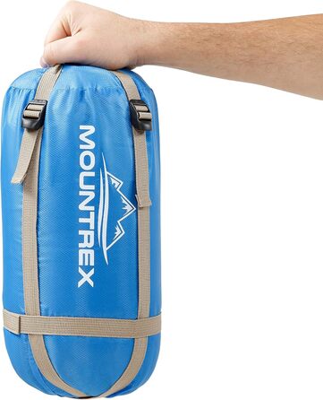 Спальний мішок MOUNTREX - Надлегкий та компактний (850 г) - Літній спальний мішок на відкритому повітрі - Спальний мішок для мами (205x75 см) - Невеликий розмір упаковки та легка вага - для підлітків та дорослих бонусна подушка для подорожей синій / сірий