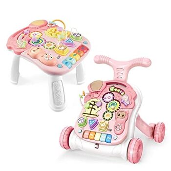 Ходунки для немовлят Дитячі дитячі ходунки Baby Walker Music Con Настільне освітлення, звуки, музика, музичне обладнання, ракета, брязкальце та кермо, навчальні ходунки для малюків, малюки (pink01)