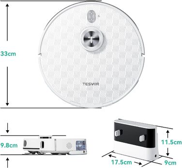 Вакуумний робот Tesvor S8Pro з функцією протирання - вакуумний робот 6000 Па, робот-пилосос 3 в 1 навігація LiDAR 240 хвилин роботи, керування APP / Alexa, ідеально підходить для шерсті домашніх тварин, килимів, твердих підлог.