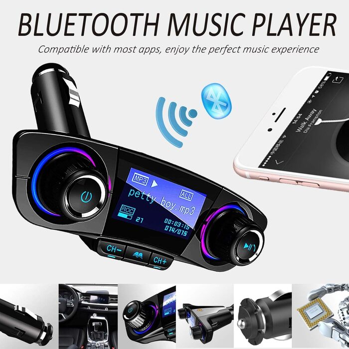 Передавач Bluetooth Автомобільний MP3-плеєр Бездротовий радіоадаптер гучного зв'язку з подвійним USB-U-диском, TF-картою, AUX-вхідним виходом