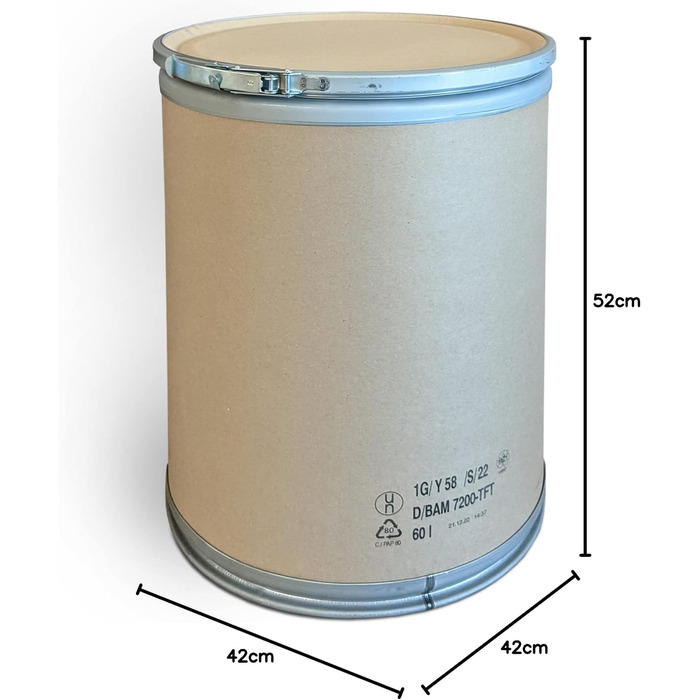 Літрів Бочка з волокна Кришка барабана Бочка Картонний барабанний контейнер для зберігання харчових продуктів без BPA Схвалення харчових продуктів Схвалення небезпечних вантажів повністю підлягає вторинній переробці, 60