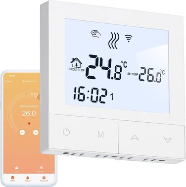 Цифровий для електричної теплої підлоги Кімнатний термостат Intelligent Heating Thermostat Compatible Alexa, Google Home, 16A TDS72WIFI-EP White