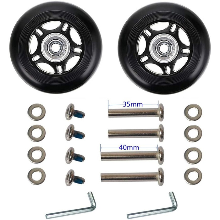 Запасні колеса для багажу LOTOWELZON 1Pair чорні німі колеса 64/68/70/75/80/84/90мм товщиною 24мм з кульковими підшипниками 6мм Ремонтні комплекти ABEC 608zz для валіз та роликових ковзанів (OD68xThk24mm/2.68x0.94in)