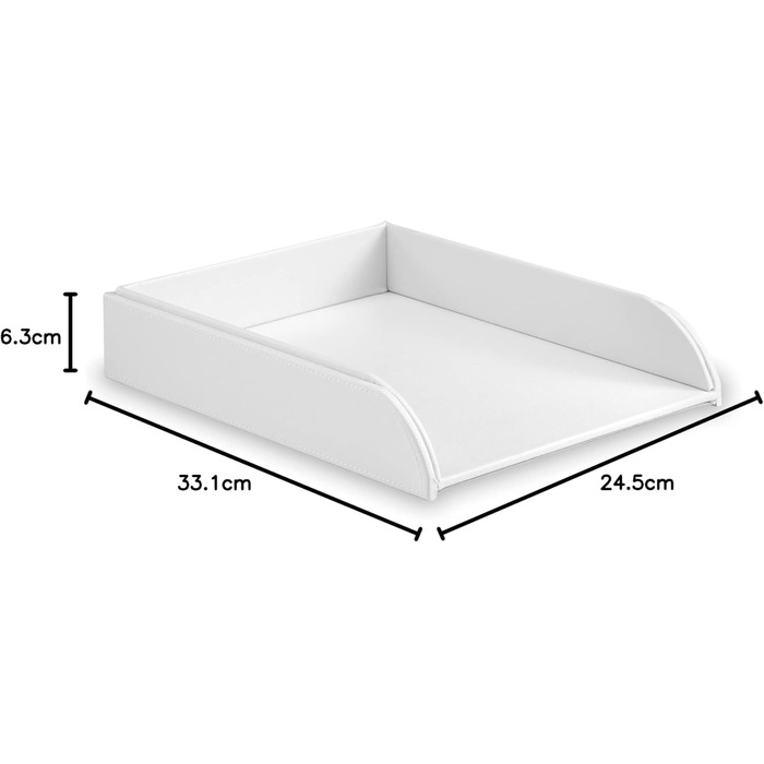 Лоток для листів OSCO з білої штучної шкіри, A4, легко штабелюється, папка для столу, зберігання паперу, офісний сортувальник документів, полиця для паперу, висота не потрібна, H 6.3 x Ш 24.5 x D 33 см біле односпальне ліжко