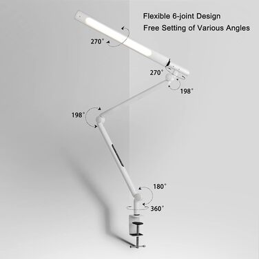 Настільна лампа AmazLit Світлодіодна настільна лампа Настільна лампа з регулюванням яскравості Затискна, настільна лампа 12 Вт Поворотний кронштейн Лампа архітектора Плавне затемнення та колірна температура, час офісної лампи, білий білий