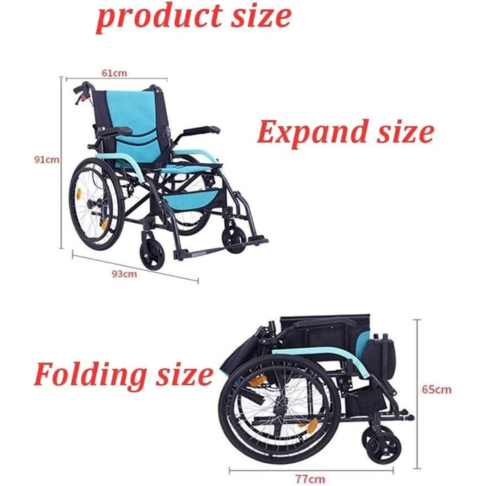 Портативна розбірна легка інвалідна коляска - розбірна, зручна для перенесення, з ручним гальмом, для людей похилого віку та інвалідів, надлегка, самохідна, з ручним керуванням
