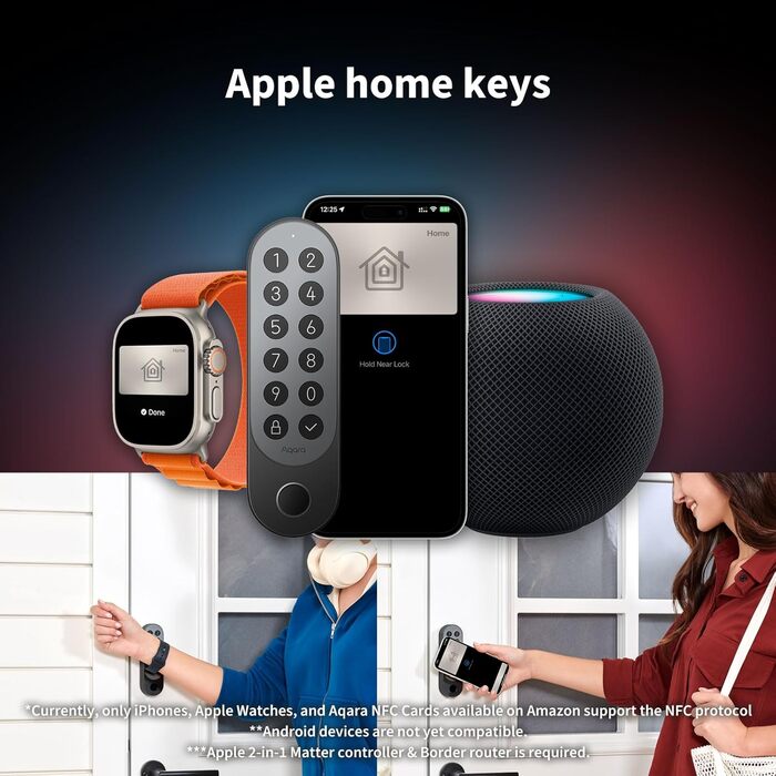 З відбитком пальця), Matter Over Thread, розумний дверний замок з Apple Home Key і акумулятором, підтримує Apple Home, Google Home, Alexa і SmartThings, чорний, 200 (