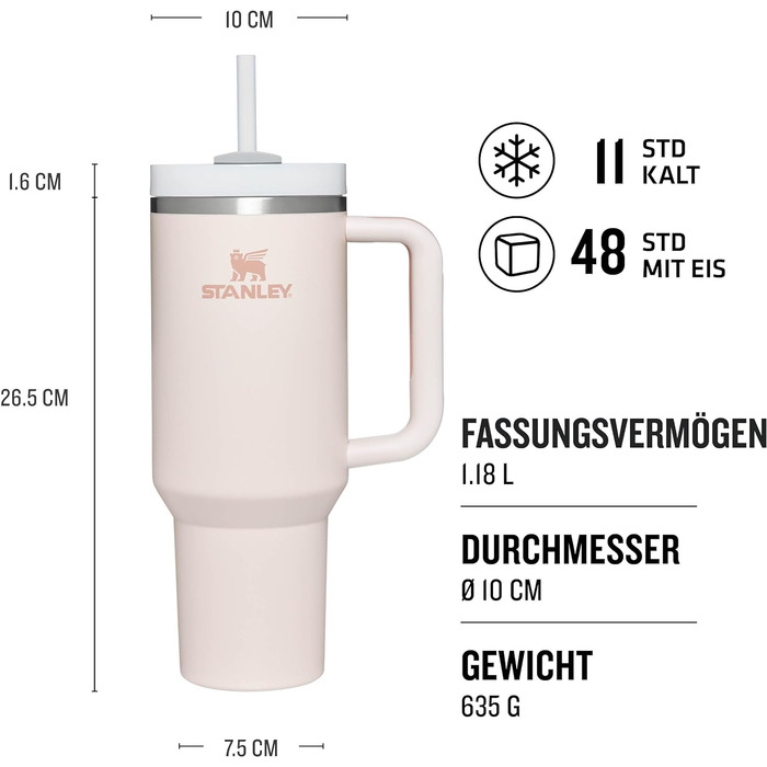 Пляшка для води Stanley Quencher H2.0 FlowState із соломинкою 1,2 л - термокружка охолоджує 11 годин - 48 годин лід - можна мити в посудомийній машині - термос без бісфенолу А - кавова кружка на винос - чорна (рожевий кварц)