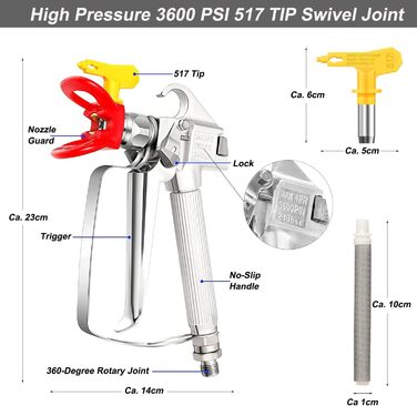 Безповітряний фарборозпилювач фарборозпилювач високого тиску з 517 сопловим гніздом і 6 змінними фільтрами для безповітряного фарборозпилювача для системи безповітряного розпилення фарби безповітряний фарборозпилювач розпилювач фарборозпилювач, 3600 PSI