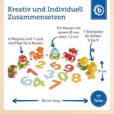 Дерев'яний поїзд на день народження лісових тварин з номерами 0-9 років 17 шт. , довжина приблизно 59 см свічки на день народження поїзд дерев'яна залізниця діти на день народження поїзд дерево свічки на день народження номери дерев'яний поїзд