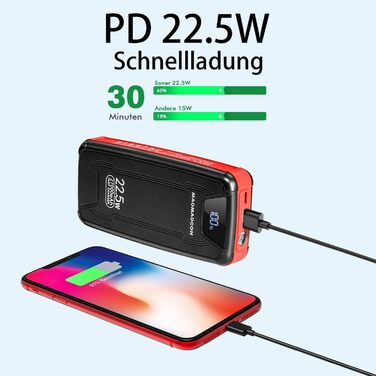 МАг, 22,5 Вт PD 3.0 QC 4.0 Швидка зарядка Power Bank USB C Вхід і вихід Зовнішній акумулятор мобільного телефону з ліхтариком Світлодіодний дисплей для планшетів смартфонів Більше, 27 000