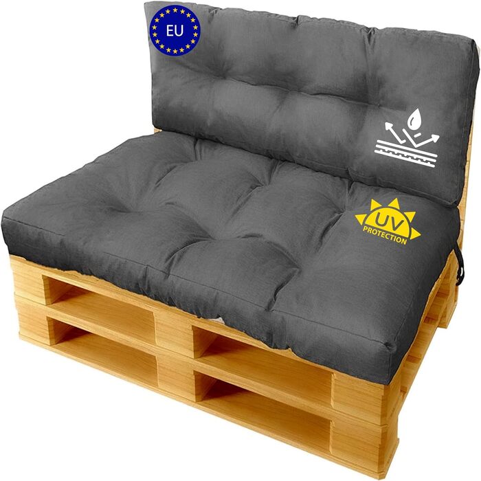 Подушка для піддонів Внутрішній/зовнішній диван Pallet Comfort Зовнішній бруд та водовідштовхувальна підкладка для піддонів Pallet Pad Подушка для сидіння для європіддонів (комплект 2 120x80120x40см, антрацит)