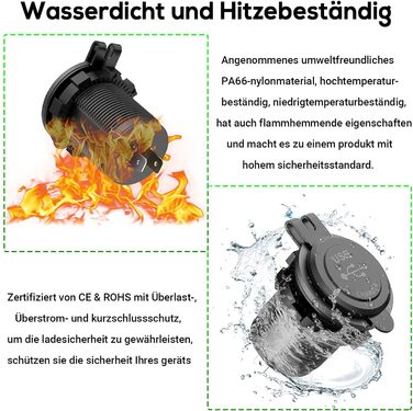 Вт швидка зарядка 3.0 USB-роз'єм 12 В/24 В автомобіль з перемикачем - автомобільний зарядний пристрій QC 3.0 Вбудована розетка Водонепроникний прикурювач USB-роз'єм для мотоцикла, човна, вантажівки, каравану, 2 шт., 36