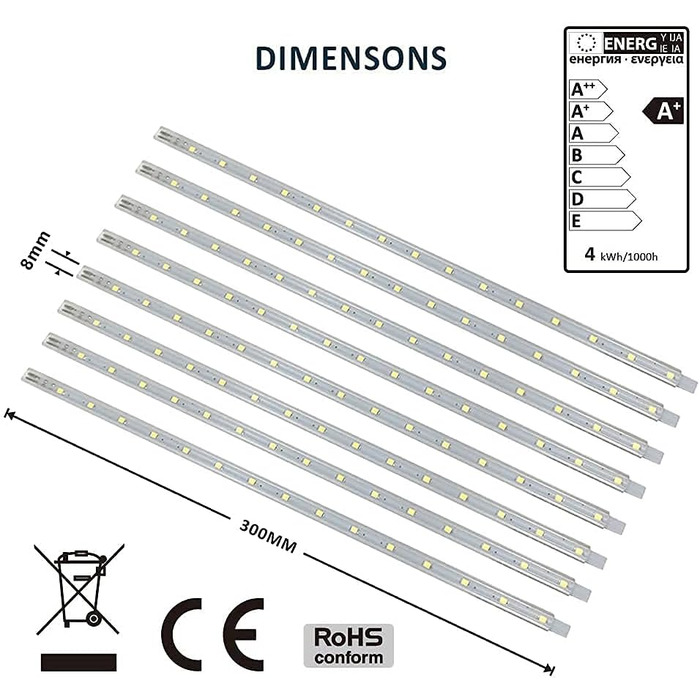 Світлодіодна лампа під шафою 4vwin підходить лампа для кухні, за меблями, у робочій кімнаті (6500 К (холодний білий), 8 КОМПЛЕКТІВ) 6500 К (холодний білий) 8 КОМПЛЕКТІВ