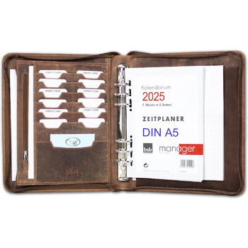 Шкіряний органайзер ALMADIH Leather Folder A5 з кільцевим механізмом Zipper Calendar 2024 & 2025 - Шкіряний гаманець Premium Cowbarke Brown Vintage OS Leather Folder Planner Planner (A5 Org S bv) A5 Org bv без Pen Loop