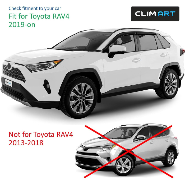 Вітровий дефлектор CLIM ART для/сумісний з Toyota RAV4 2019-2024, позашляховик Автомобільний чохол від дощу, дефлектори дощу, клейкі дефлектори, 4 шт. и, темний