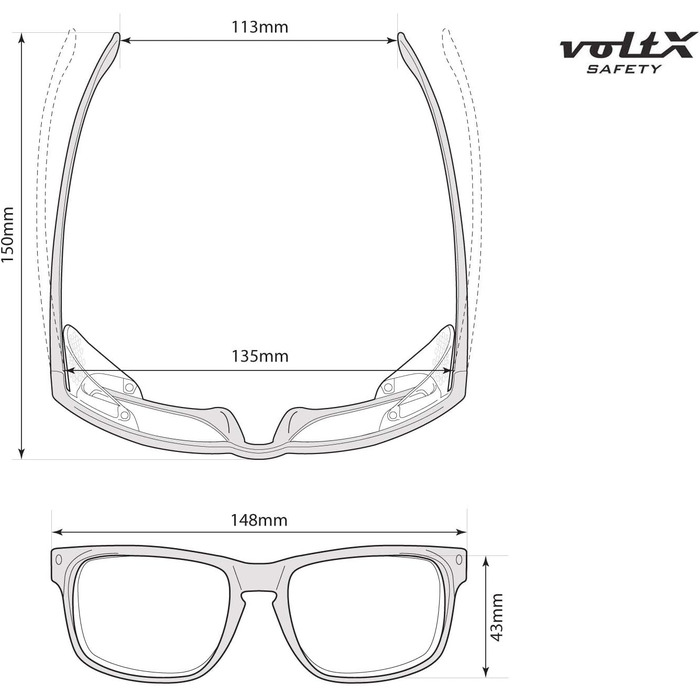 Захисний зчитувач voltX 'Crystal', повністю засклені захисні окуляри (діоптрій 2.0, прозора лінза) - ОКУЛЯРИ БЕЗПЕКИ ЧИТАЧІВ, лінза UV400