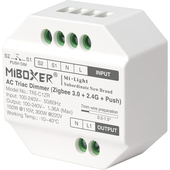 Диммер Milight Miboxer Zigbee3.0, одноколірний контролер світлодіодної стрічки, 12 В/24 В, сумісний із додатком Zigbee Storeo Echo / голосовим керуванням, (Tri-c1zr)