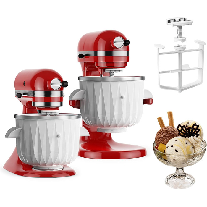 Насадка для морожениці TPGSING для міксерів KitchenAid, сумісна з блендерами 4.5 Qt і більшою підставкою або нахилом, миска для морозива із замороженим йогуртом і сорбетом 2 QT для насадок міксера Kitchenaid AULB2201