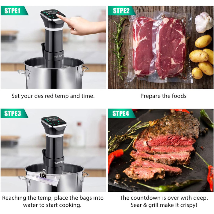 Вт Sous-vide Stick Precision Cookulator Занурення Занурювальний циркуляційний насос Точне регулювання температури, цифровий таймер, надтихий, сенсорний РК-дисплей, нержавіюча сталь, плита Sous Vide, 1100