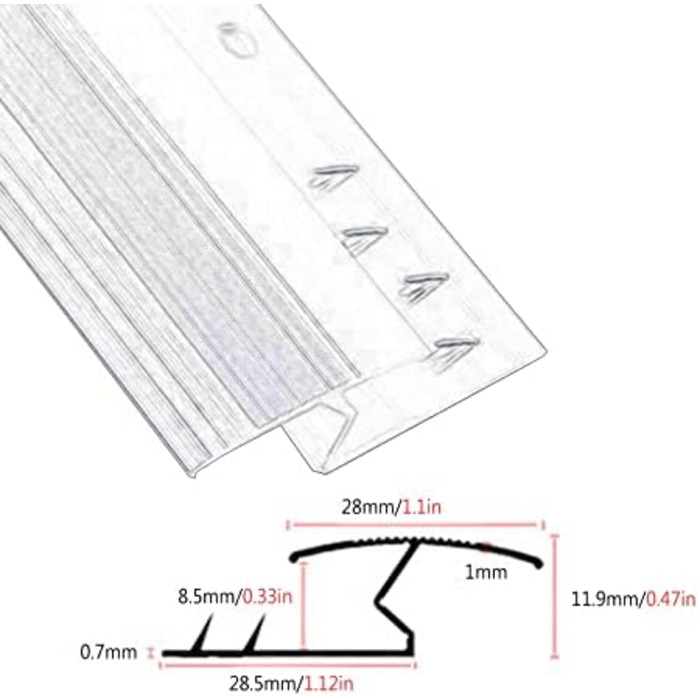 Перехідна смуга для обробки алюмінієвого килима, водонепроникний редуктор для використання всередині приміщень, крайка для різниці висоти між килимом і кахельною підлогою (колір довжина 1,1 м/43,3 дюйма