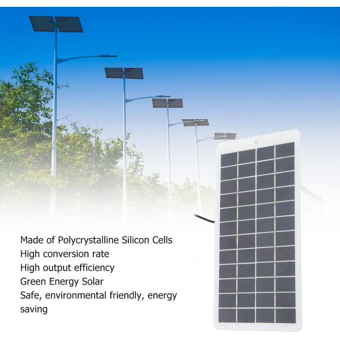 Сонячна панель, портативна високоефективна сонячна панель 5 Вт 12 В, полікристалічний сонячний модуль з інтерфейсом постійного струму, енергозберігаючий сонячний зарядний пристрій для аварійного освітлення, малі системи сонячної енергії
