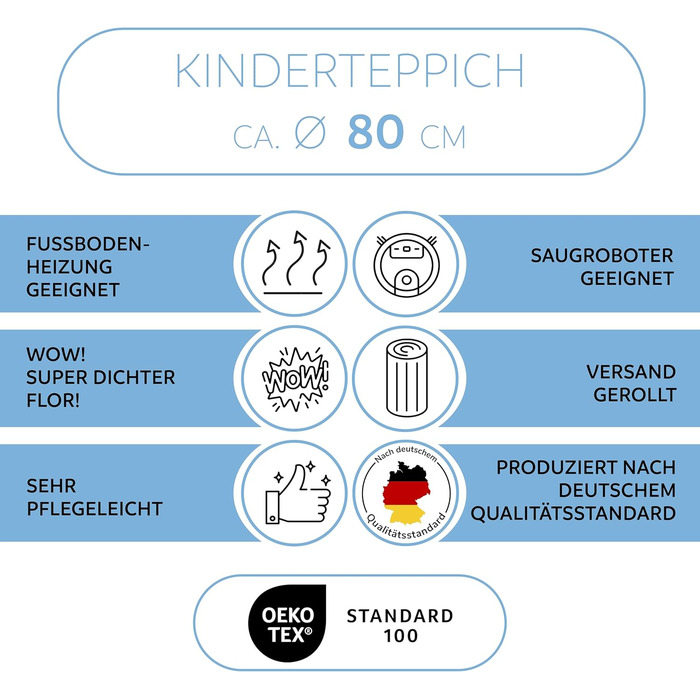 Дитячий килим DOMOPRIMA sun Ø 80 см, сертифікований OEKOTEX ідеально підходить для дитячих кімнат або ігрових кімнат, дуже висока якість виготовлення, простий у догляді та безпечний для алергіків (сонце)