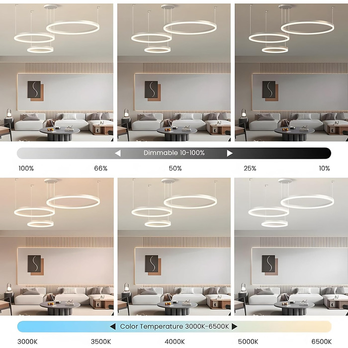 Металева світлодіодна люстра WayLuoung 3 кола 204060см Стельовий підвісний світильник з кільцями 45 Вт, пульт дистанційного керування з регулюванням яскравості 3000-6000K, підвісний світильник з акриловим абажуром, вітальня, спальня, фойє, їдальня (білий,