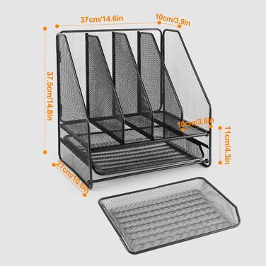 Настільний органайзер Cinnani з металевої сітки, 2-рівневе сховище для документів, відсіки для зберігання журналів з лотком для листів внизу для офісного органайзера для файлів і журналів